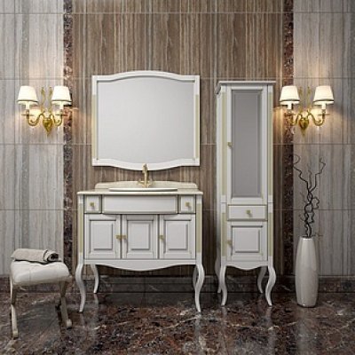 Шкаф-Пенал для ванной комнаты Opadiris Лаура 44 L белый золотая патина-2