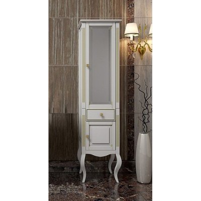 Шкаф-Пенал для ванной комнаты Opadiris Лаура 44 R белый золотая патина