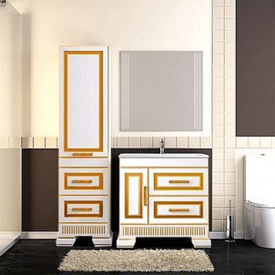 Шкаф-Пенал для ванной комнаты Opadiris Оникс L золотая патина-2