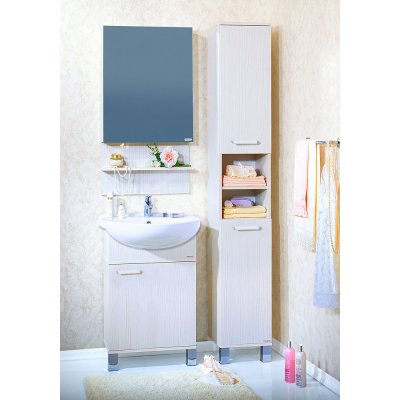 Шкаф-Пенал для ванной комнаты Бриклаер Карибы 34 с бельевой корзиной светлая лиственница-2