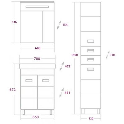 Комплект мебели для ванной Onika Балтика-Квадро 70.10-1