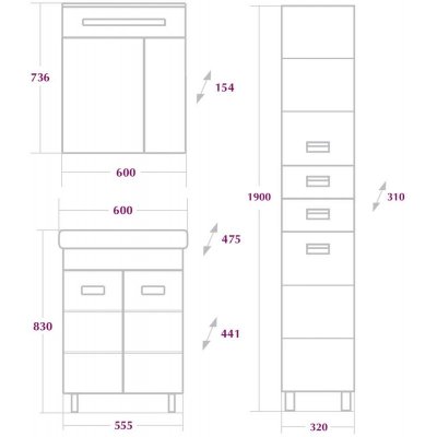 Комплект мебели для ванной Onika Балтика-Квадро 60.10-1