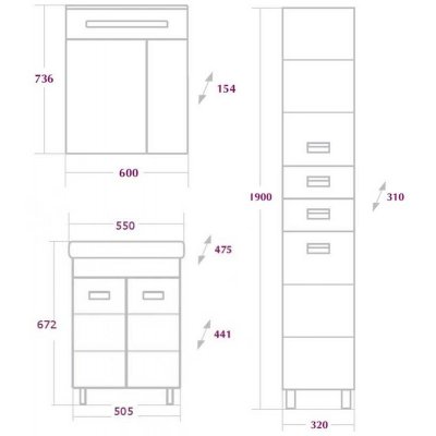 Комплект мебели для ванной Onika Балтика-Квадро 55.10-2