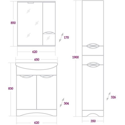 Комплект мебели для ванной Onika Лагуна 65.10-1