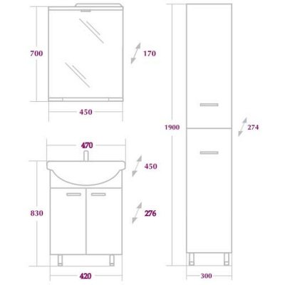 Комплект мебели для ванной Onika Коралл 47.10-1