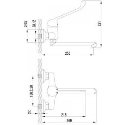 Смеситель LeMark PROJECT LM4611C для кухни/умывальника с локтевой рукояткой, настенный, излив 200мм-1