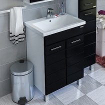 Тумба с раковиной для ванной Санта Омега 60 бордовая/черная Тумба с раковиной для ванной Санта Омега 60 бордовая/черная