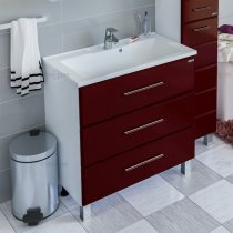Тумба с раковиной для ванной Санта Омега 80 напольная бордовый/черный