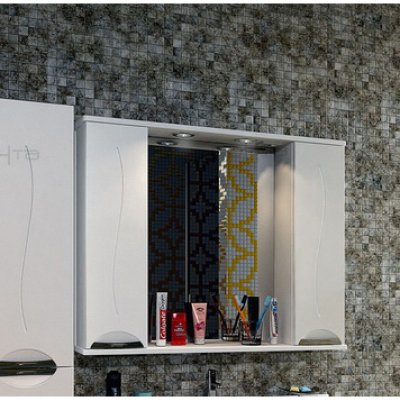 Шкаф-Зеркало для ванной СанТа Полис 85 с подсветкой