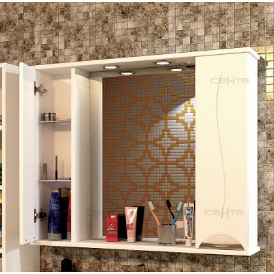 Шкаф-Зеркало для ванной СанТа Полис 85 с подсветкой-1