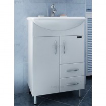 Тумба с раковиной для ванной СанТа Уют 55 c 2 ящиками белая
